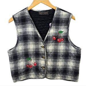 Karen Kane Vintage  Black and White Plaid  Cherry Vest